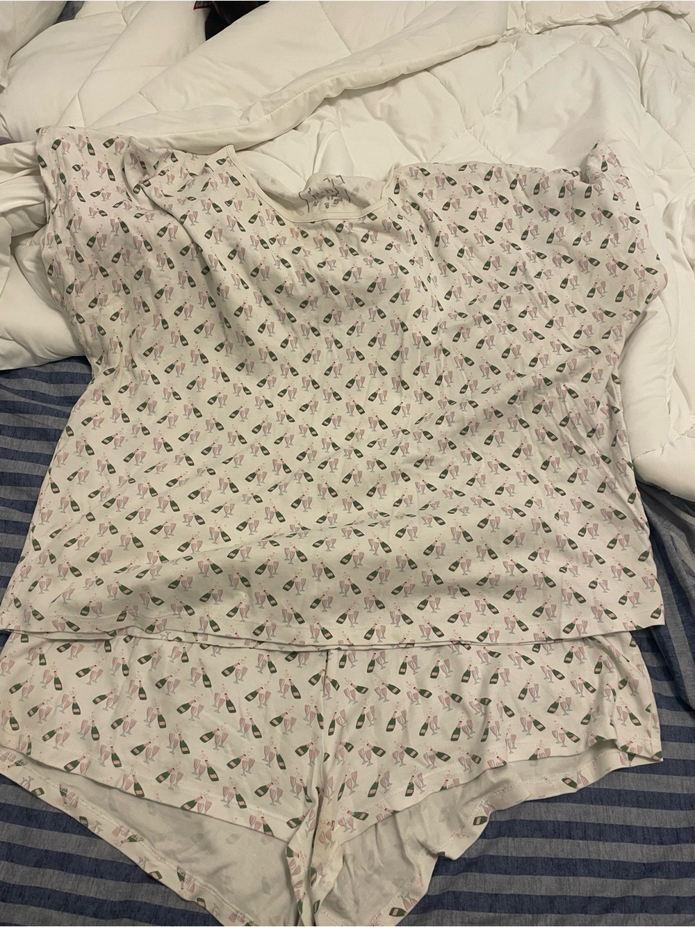 Women’s Two-Piece FSleep Set - White with Pink & Green